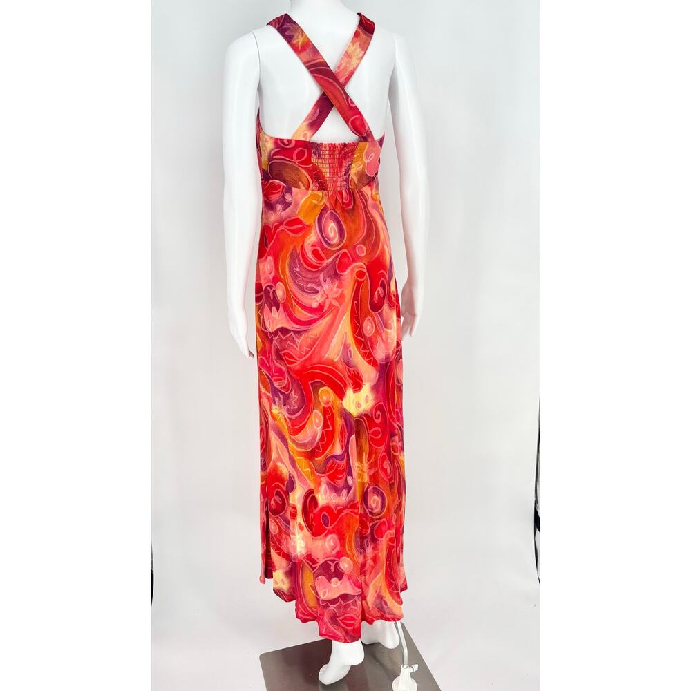 Carole Little Vintage Vibrant Red Orange Cross Back Maxi Dress Size 6